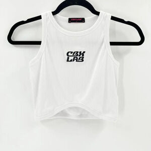 CBX Lab Cropped Tank Top Womens Size L White Logo Ribbed Streetwear
